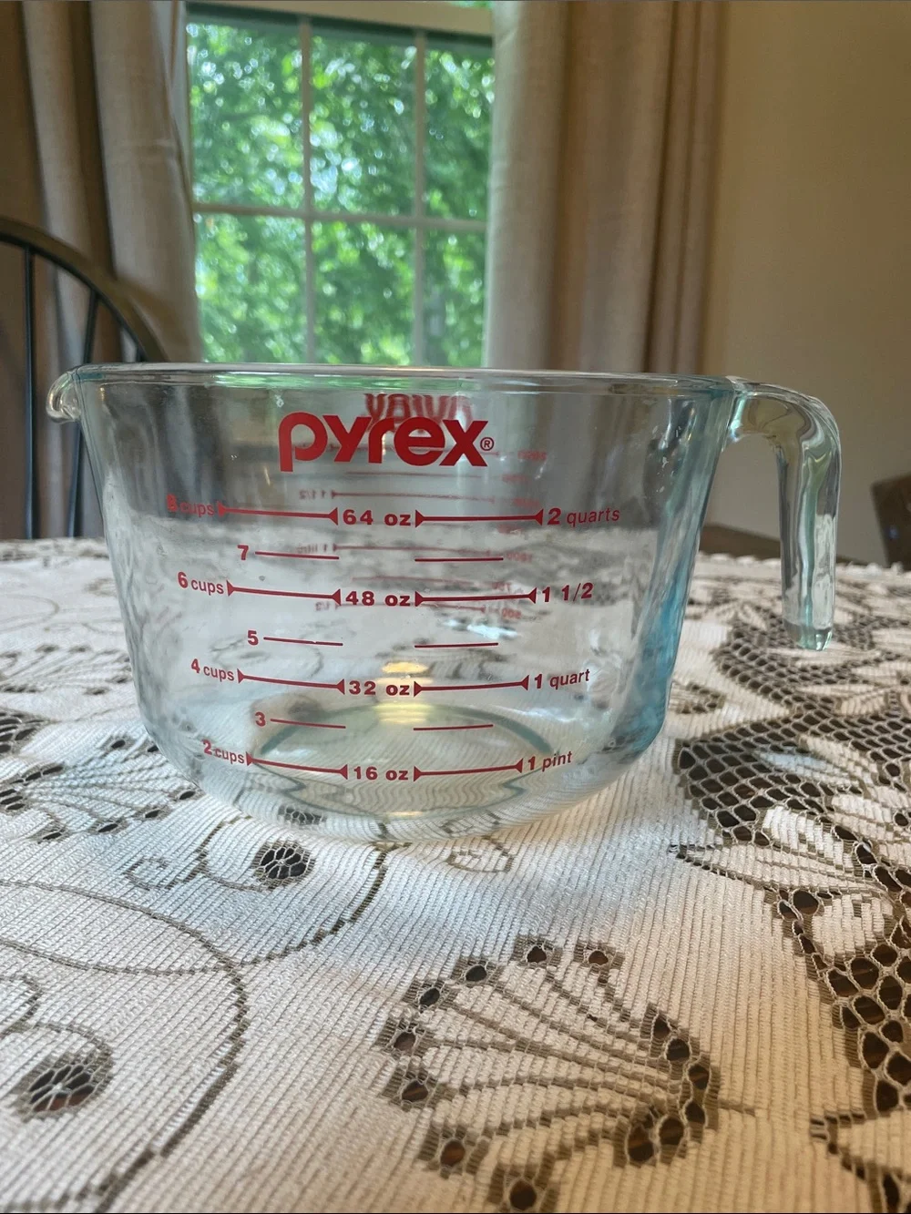 Pyrex Clear Glass Measuring Bowl with Red Markings